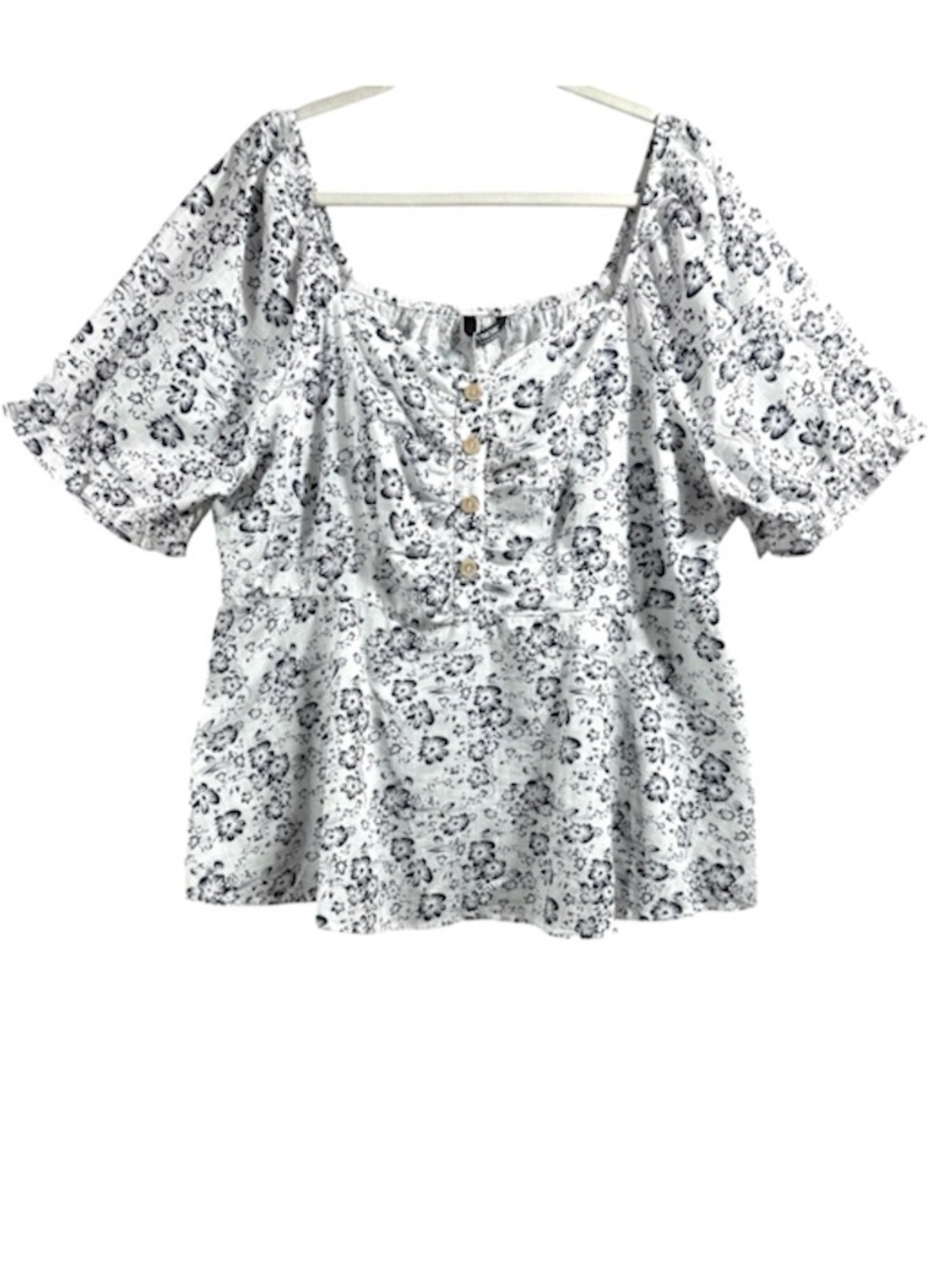 BloomChic Floral 100% Cotton Peplum Top 18-20 Square Neck Puff Sleeve NWT